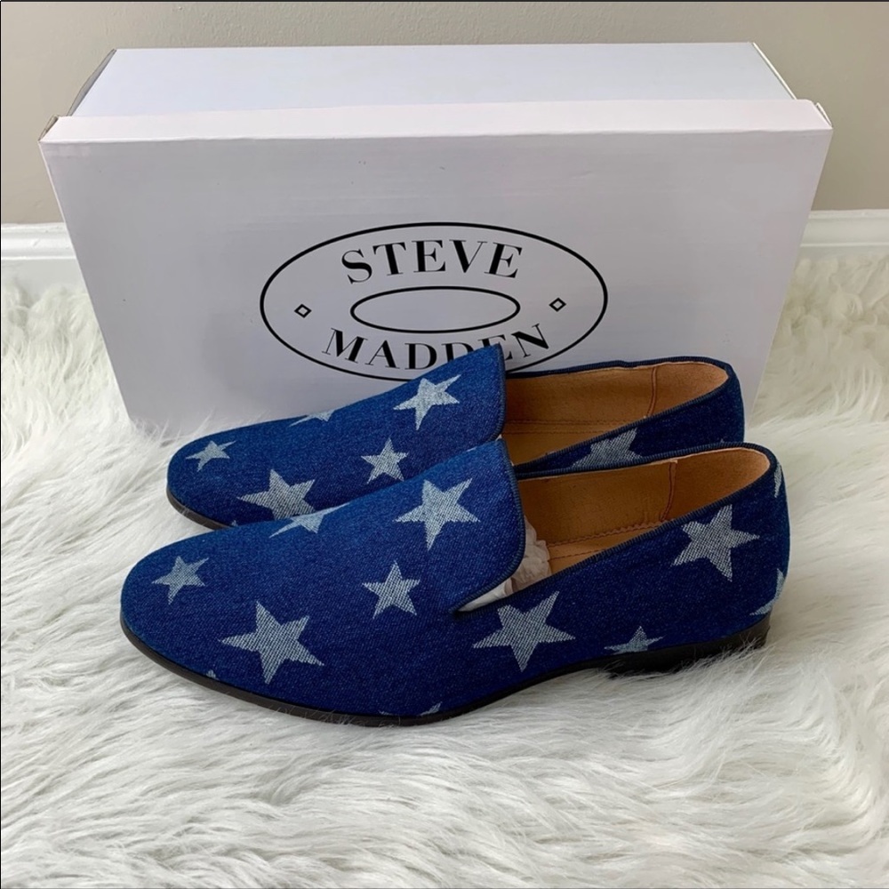🔥STEVE MADDEN🔥LODESTAR DENIM BLUE LOAFERS PATRIOTIC STARS SIZE 9 NIB - Picture 3 of 7